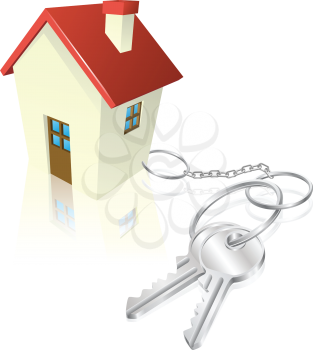 House attached to keys as keyring. Concept for new house purchase, mortgage etc.