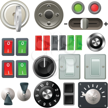 A set of knobs, switches and dials