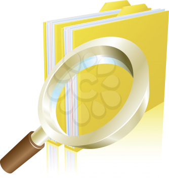 Magnifying glass data file folder search conceptual illustration