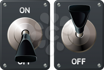 A power toggle switch in the on and off positions