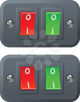 Illustration of red and green switches in on and off positions
