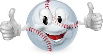 Illustration of a cute happy baseball ball mascot man smiling and giving a thumbs up