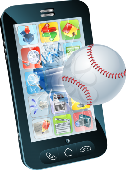 Illustration of a baseball ball flying out of a broken mobile phone screen