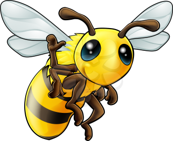 Illustration of a cute happy waving cartoon bee character