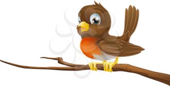 Drawing of a cute Robin sitting on a tree branch