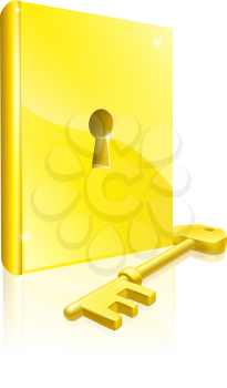 Conceptual illustration of a golden book with lock and key. Could be a concept for access to education, training, literature or learning 