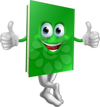 Illustration of a cute smiling thumbs up green book character
