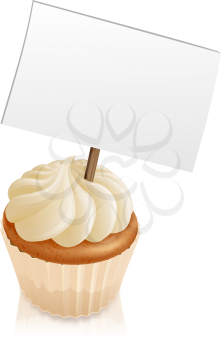 Illustration of a cupcake with a sign sticking out if it 