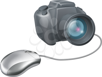Camera computer mouse concept, a computer mouse attached to a camera. Concept for uploading images or browsing for images on a computer or any other IT and picture theme.