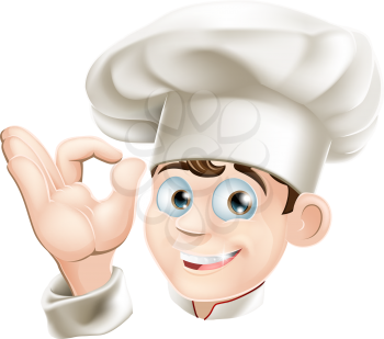 Illustration of a happy smiling cartoon chef in a chef hat