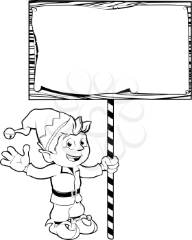 Illustration of a Christmas elf or pixie holding a Christmas sign