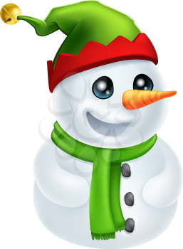 Illustration of a happy Christmas Snowman in an Elf Hat