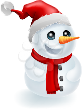 Christmas Snowman wearing a Santa Hat and red scarf