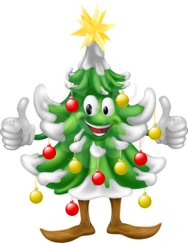 Illustration of a cute happy smiling Christmas tree mascot doing a thumbs up