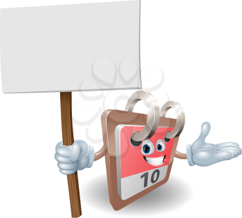 Cute calendar cartoon character holding a sign post
