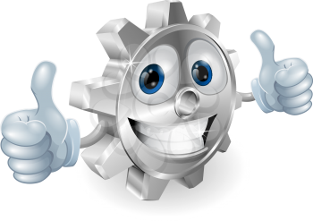 Illustration of gear cartoon character giving thumbs up cartoon character 