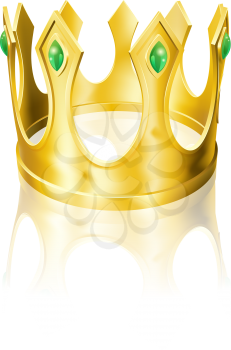 Illustration of a gold crown with green emeralds
