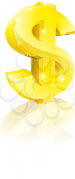 Illustration of a big shiny gold dollar currency sign