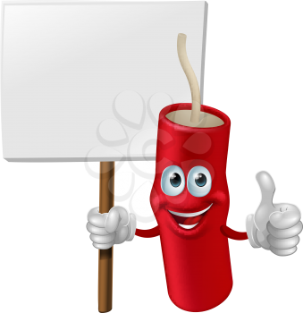 Illustration of a fireworks man holding a sign and doing a thumbs up gesture
