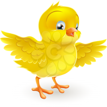 Illustration of a cute happy little yellow Easter chick with its wings outstretched