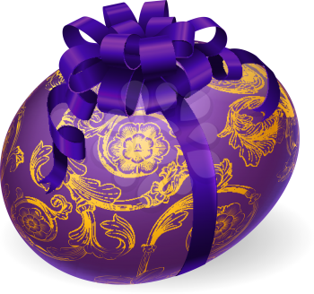 Illustration of a luxury patterned Easter egg wrapped with satin bow