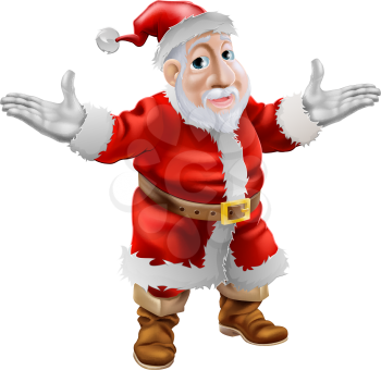 A happy cartoon Christmas Santa Claus standing with his arms outstretched