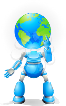 A world blue robot with a globe for a head. Conceptual illustration.