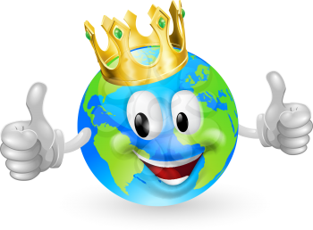 Illustration of a cute happy king of the world mascot man smiling and giving a thumbs up