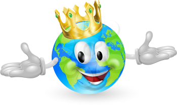 Illustration of a cute happy king of the world mascot man wearing a gold crown
