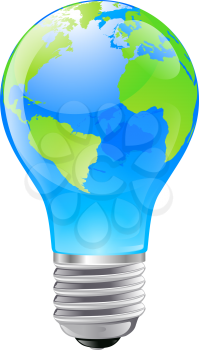 Illustration of an electric light bulb with a world globe. Conceptual illustration