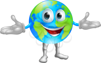 Illustration of a happy world globe character standing with hands out