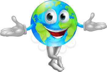 A cute cartoon illustration of a globe world mascot man