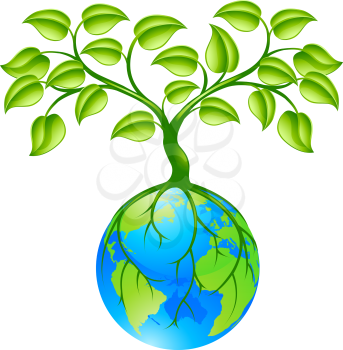 Concept illustration of planet earth world globe with a tree growing on top. Any number of green environmental or business growth interpretations.
