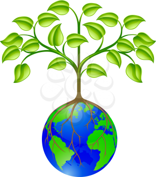 Conceptual illustration of a world globe tree
