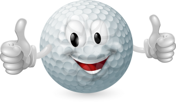 Illustration of a cute happy golf ball mascot man smiling and giving a thumbs up