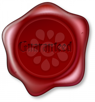 A red wax seal bearing the word Guaranteed