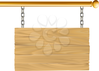 Illustration of a wooden sign hanging suspended from a brass metal pole