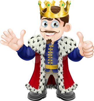 Illustration of a happy king smiling, waving and giving a thumbs up
