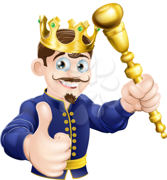 Illustration of a happy cartoon king holding a gold sceptre