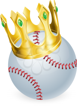 King of baseball concept, a baseball ball wearing a gold crown

