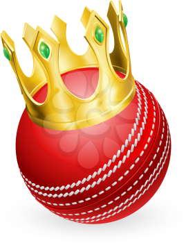 King of cricket concept, a cricket ball wearing a gold crown