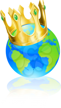 World globe wearing a crown, king of the world or champion concept
