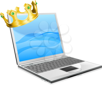 Laptop king concept illustration, a laptop computer wearing a crown
