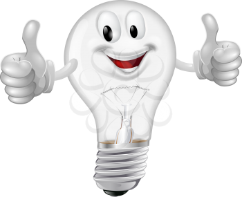 Illustration of a happy cartoon lightbulb man giving a thumbs up
