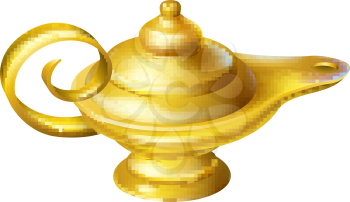 Illustration of an old fashioned Oil Lamp like one a genie may pop out of in an Aladdin story 