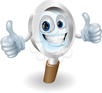 Cartoon character magnifying glass man mascot illustration graphic