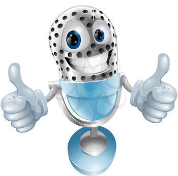 Microphone cartoon character giving double thumbs up  illustration