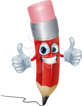 Funny pencil mascot man giving a double thumbs up