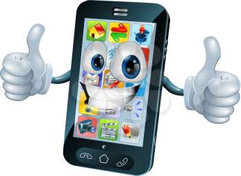 Black mobile phone mascot character cartoon illustration giving a thumbs up
