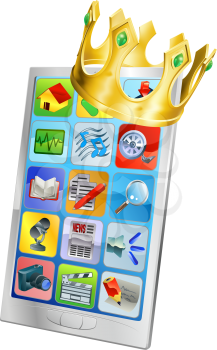 Cell phone king concept, cell phone wearing a gold crown